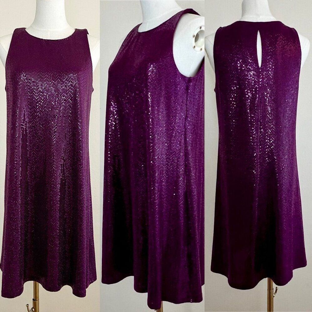 Vince Camuto Sleeveless Sequin Sparkle Mini Disco Dress in Arresting Plum Size M
